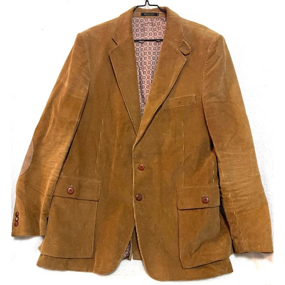 Vintage 70s Richmond Brothers Corduroy Brown Sports Coat Jacket Professor Patch